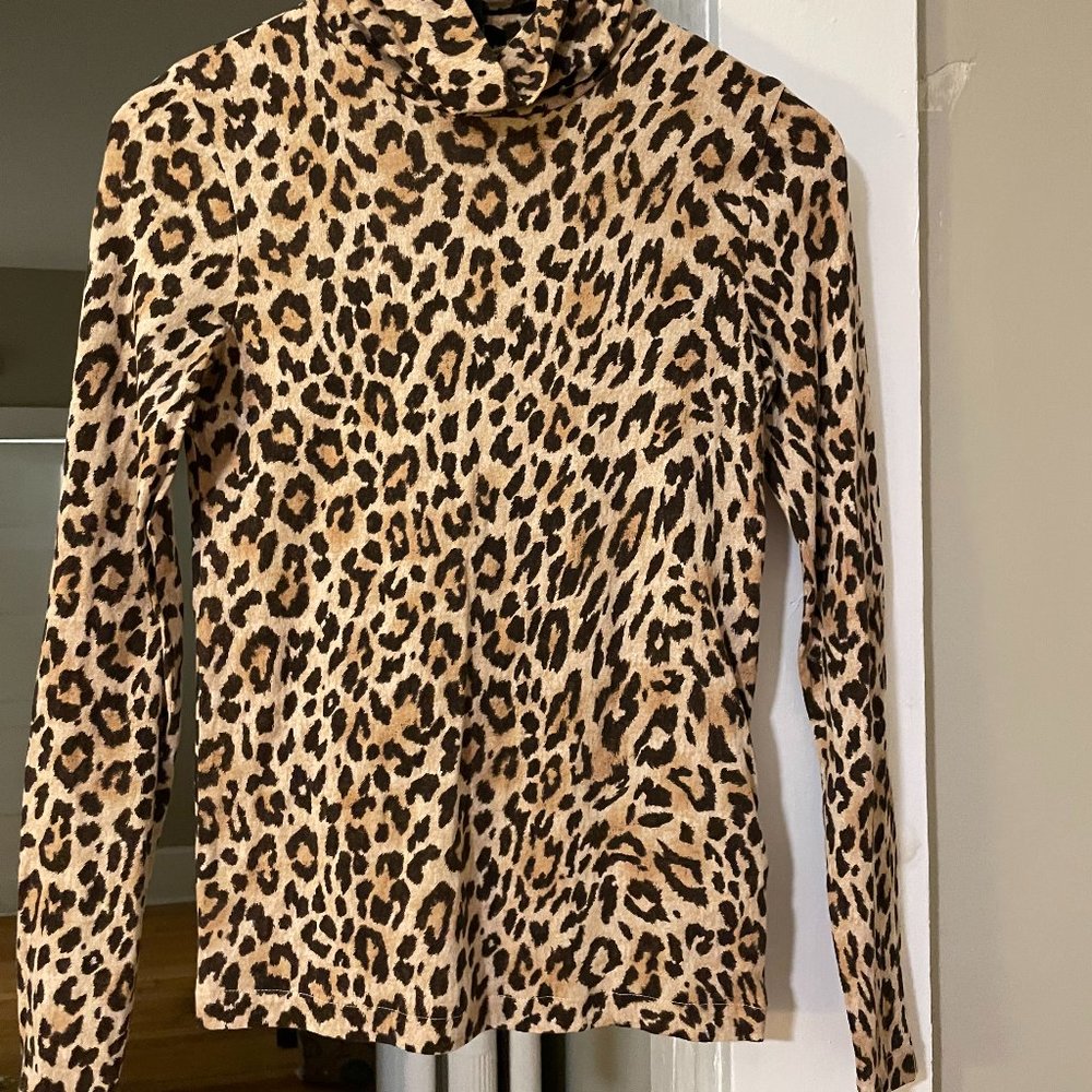 J.Crew Women's Tissue Turtleneck in Leopard Print